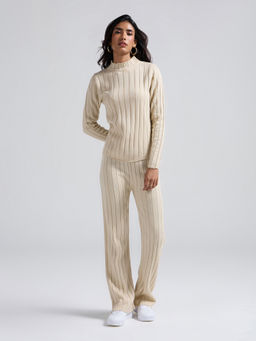 Twenty Dresses by Nykaa Fashion - Beige Oversized Sweater with Mid Waist Straight Pant