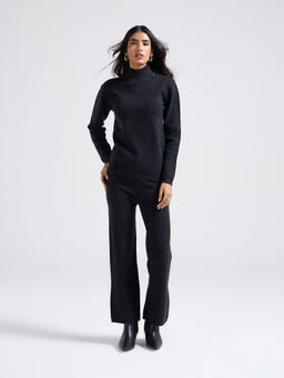 Twenty Dresses by Nykaa Fashion - Black Embellished with High Neck Sweater with High Waist Pant