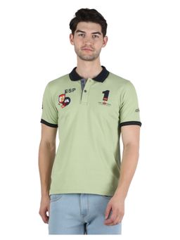 Monte Carlo - Men Sage Green Cotton Blend Half Sleeve Solid T-shirt