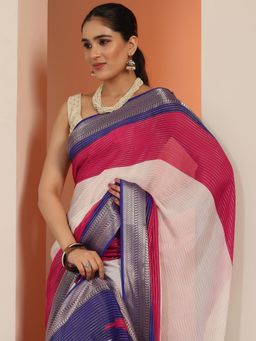 Libas - Blue Solid Saree With Unstitched Blouse For Women