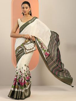 Libas - Off White Saree With Woven Design Border And Unstitched Blouse Piece