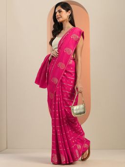 Libas - Pink Paisley Woven Design Saree With Unstitched Blouse Piece