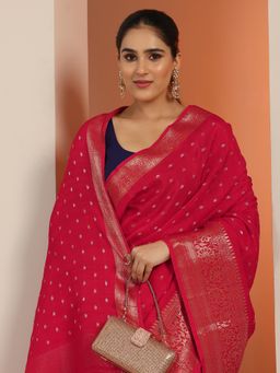 Libas - Red Woven Saree With Unstitched Blouse For Women