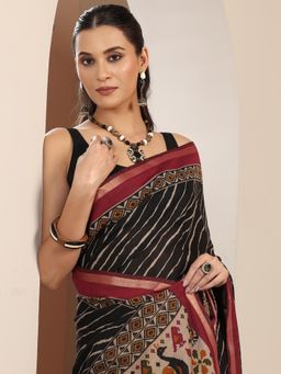 Libas - Black Saree With Unstitched Blouse For Women