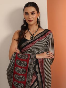 Libas - Black Saree With Unstitched Blouse For Women