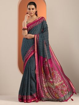 Libas - Teal Saree With Unstitched Blouse For Women