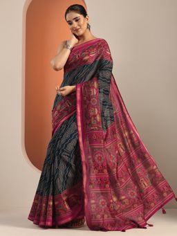 Libas - Teal Saree With Unstitched Blouse For Women