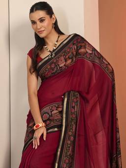 Libas - Maroon With Unstitched Blouse For Women