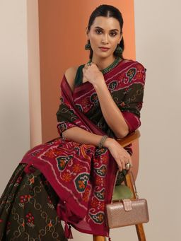 Libas - Olive Saree With Unstitched Blouse For Women