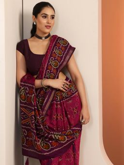 Libas - Pink Saree With Unstitched Blouse For Women