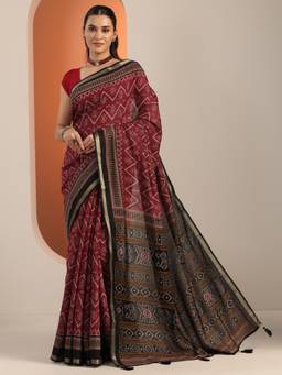 Libas - Maroon Saree With Unstitched Blouse For Women