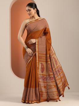 Libas - Mustard Printed Saree With Unstitched Blouse For Women
