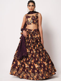Odette - Elegant Violet Art Silk Semi-stitched Lehenga Choli