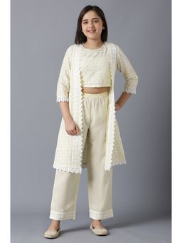 Aurelia - Girls Yellow Schiffli Gilet With Top And Pants (Set of 3)