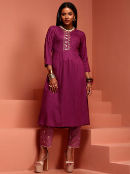 Imara - Purple Embroidered Kurta (Set of 2)