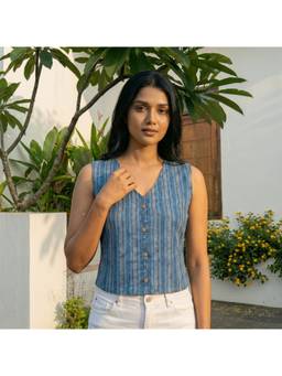 Vastara TheLabel - Cotton Striped Blue Crop Top