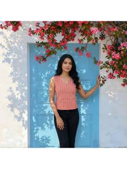 Vastara TheLabel - Cotton Striped Pink Crop Top