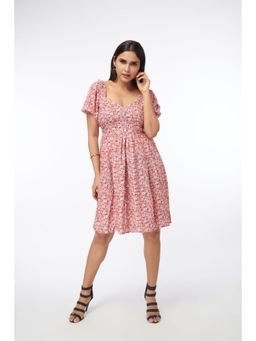 How When Wear - Pink Printed Skater Mini Dress