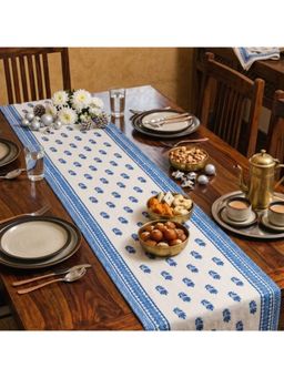 Akira Furnishings - Blue Blossom Trails- Handcrafted Table Accent 12 X 72 Inch (4 Seaters)