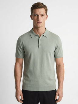 DESIGN ELEMENTS - Men Green Casual Short Sleeves Polo T-Shirt