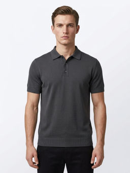DESIGN ELEMENTS - Men Grey Casual Short Sleeves Polo T-Shirt
