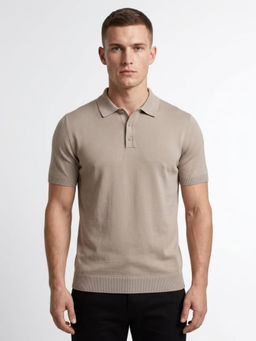 DESIGN ELEMENTS - Men Beige Casual Short Sleeves Polo T-Shirt