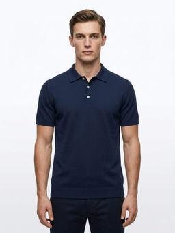 DESIGN ELEMENTS - Men Navy Blue Casual Short Sleeves Polo T-Shirt