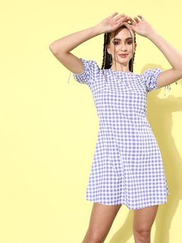 KASSUALLY - Purple Checked Summer Gingham Dress