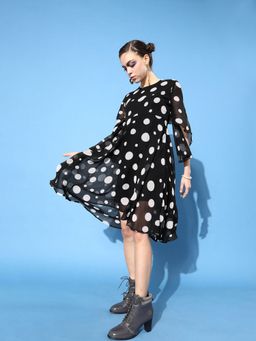 KASSUALLY - Black Polka-Dotted Volume Play Dress