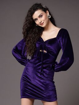 KASSUALLY - Violet Velvet Bodycon Mini Dress