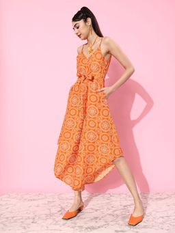 KASSUALLY - Orange Printed Straps Jumpsuit