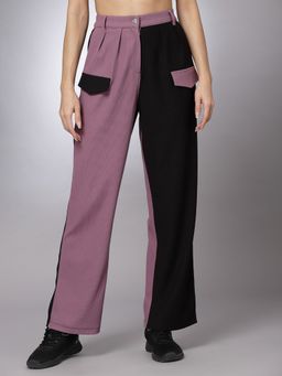 KASSUALLY - Black & Purple Color Block Trouser