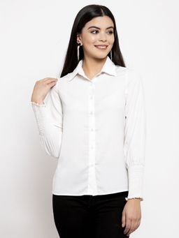 KASSUALLY - White Slim Fit Solid Casual Shirt