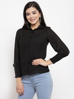 KASSUALLY - Black Slim Fit Solid Casual Shirt