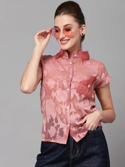 KASSUALLY - Pink Self Design Shirt