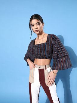 KASSUALLY - Deep Navy Blue Geometric Bustier Crop Top