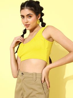 KASSUALLY - Yellow Round Neck Crop Top