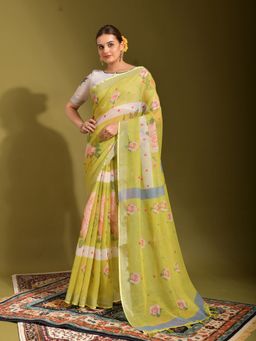Odette - Mustard Linen Designer Saree with Unstitched Blouse