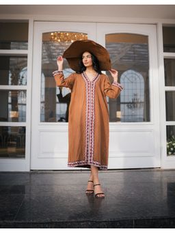 October - Mocca Embroidered Pure Pashmina Jacket
