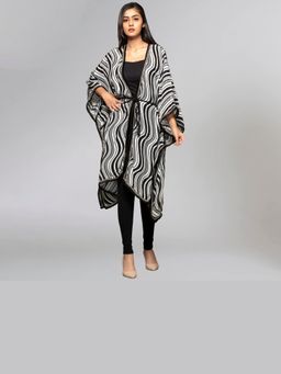 First Resort by Ramola Bachchan - Black and White Cool Cover-Up with Braided Belt