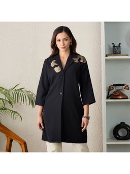 First Resort by Ramola Bachchan - Women Black Banana Crepe Sequin Blazer