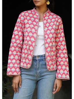 House of Chikankari - HOC Women Hand Block Printed Red Short Reversible Jacket