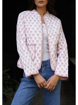 House of Chikankari - HOC Women Hand Block Printed White Short Reversible Jacket