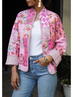House of Chikankari - HOC Women Hand Block Printed Pink Short Reversible Jacket