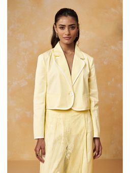 Muvazo - Lemon Solid Crop Blazer