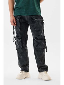 Snitch - Black Washed Loose Cargo Pants for Men