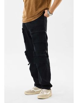 Snitch - Black Washed Loose Cargo Pants for Men