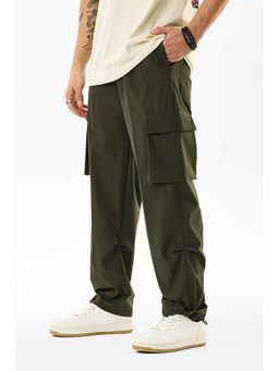 Snitch - Olive Solid Relaxed Casual Cargo Pants for Men