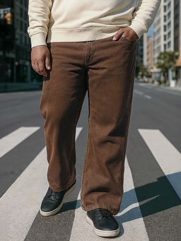 Bewakoof - Men's Brown Straight Fit Plus Size Acid Wash Jeans