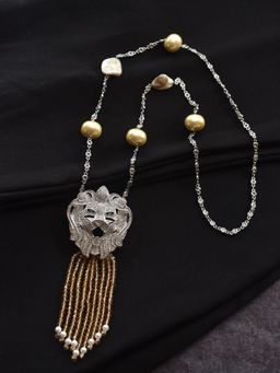 Peach Tassels - Orange Beaded Tassel Necklace In Silver Chain